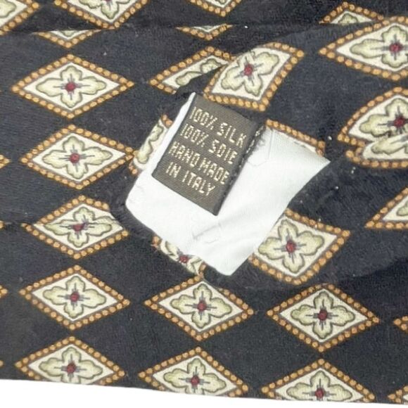 Vintage Valentino Cravatte 100% Silk Necktie Diamond Print Chocolate Gold Black - Picture 9 of 12